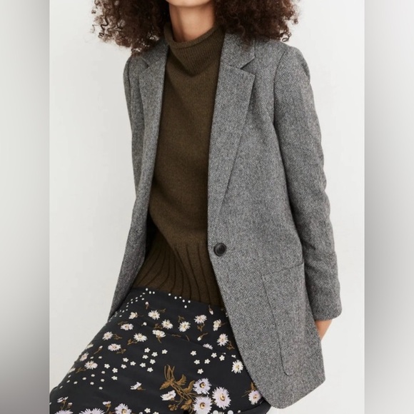 MADEWELL Larsen Blazer in Herringbone Size medium wool blend gray jacket - Picture 4 of 8